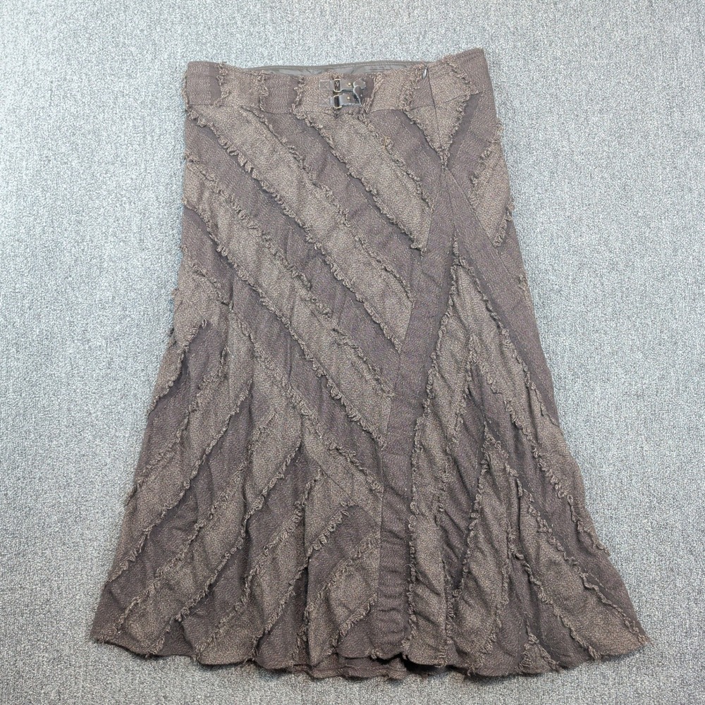 Tribal Boho Wool Blend‎ Fringe Midi Skirt 16 Brown Dark Academia Textured A-Line